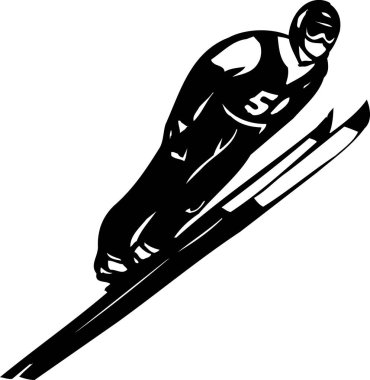 kayakçının siyah-beyaz çizimi, basit biçim 