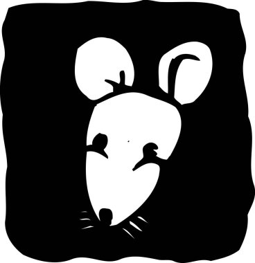 Fare yüz simgesi, beyaz arkaplanda izole edilmiş basit siyah beyaz illüstrasyon