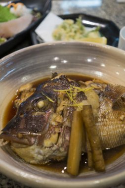 Lezzetli Asya yemekleri. Yakın çekim.