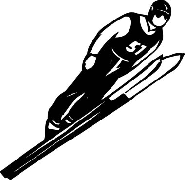 kayakçının siyah-beyaz çizimi, basit biçim 