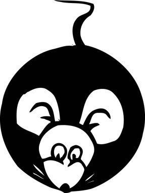 Top biçimindeki fare, beyaz arkaplanda izole edilmiş basit siyah beyaz çizim