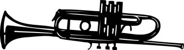 Trompet simgesi, beyaz arkaplanda izole edilmiş basit siyah beyaz illüstrasyon