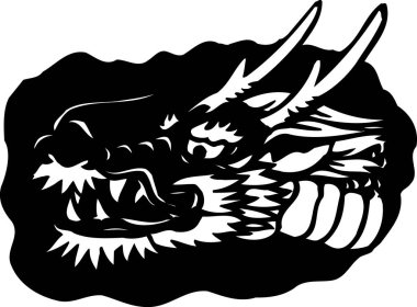 Beyaz arkaplanda siyah beyaz ejderha çizimi 