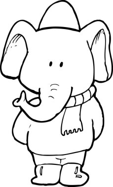 Beyaz arkaplanda şapka çizimi olan bir fil