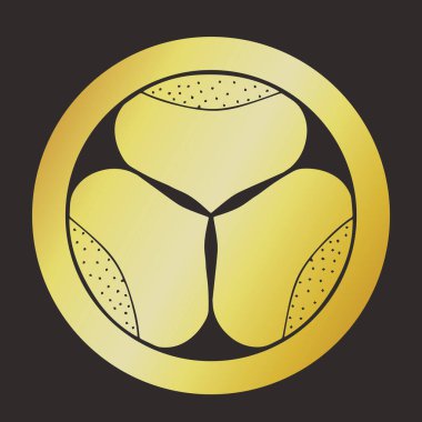 Geleneksel Japon aile arması logosu. Siyah arka planda altın rengi gösteriyor.                                       