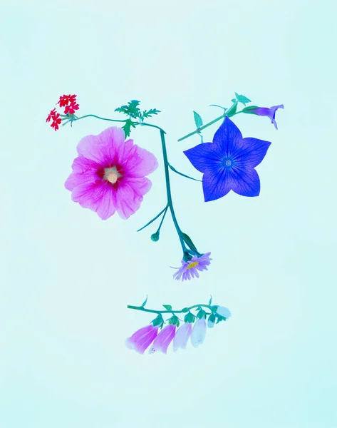 Акварельний Квітковий Візерунок Квіти Листя Синьої Квітки Акварельна Ілюстрація Рука — стокове фото
