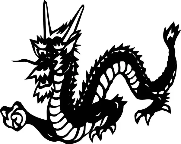Disegno Drago Bianco Nero Sfondo Bianco — Foto Stock
