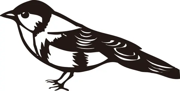 Ilustração Preto Branco Pássaro Isolado Sobre Fundo Branco — Fotografia de Stock