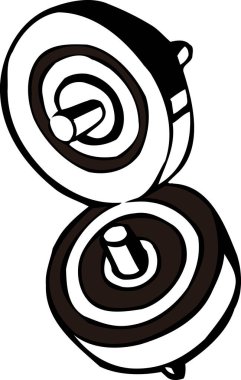  Beyaz arkaplanda izole edilmiş iki değirmen taşının basit siyah ve beyaz çizimi