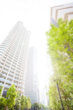 Asya şehri ve ağaçlarının modern şehir mimarisi