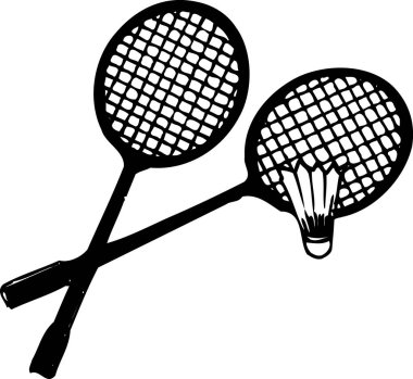siyah badminton raket simgesi, beyaz arkaplan üzerinde illüstrasyon
