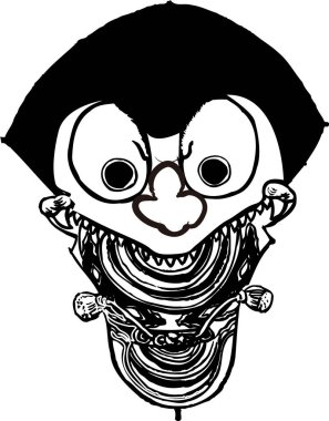 Bir Oni 'yi temsil eden maske - Japon iblisi ya da dev, beyaz arka planda izole edilmiş basit siyah beyaz çizim