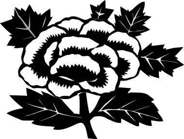 siyah ve beyaz Japon tarzı çiçek çizimi