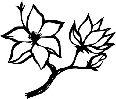 siyah ve beyaz Japon tarzı çiçek çizimi