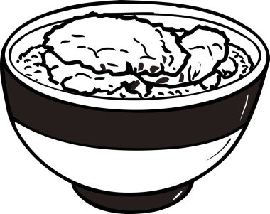 Kızarmış et ve pirinç ana hatları çizim, gıda konsepti