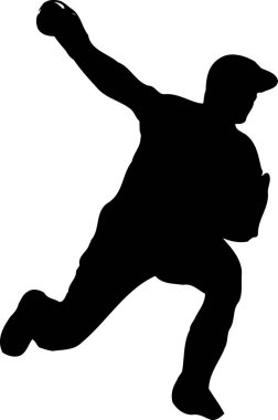 Siyah beyzbol oyuncusu simgesi, beyaz arkaplan üzerinde illüstrasyon