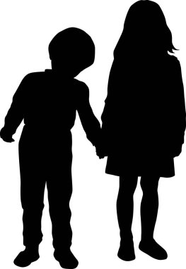 Erkek ve kız el ele tutuşuyorlar, beyaz arka planda izole edilmiş basit siyah ve beyaz çizimler.