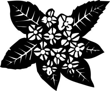 Çiçeksel elementlerle siyah beyaz Japon stili çizimler