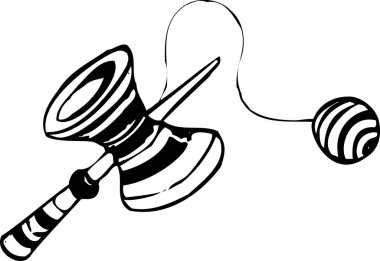 Geleneksel bir Japon kupa ve top oyuncağı olan Kendama 'nın çizimi