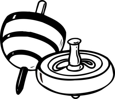 Beyaz arkaplanda izole edilmiş dönen siyah ve beyaz bir resmin çizimi