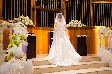 Güzel genç Japon gelinin portresi. 