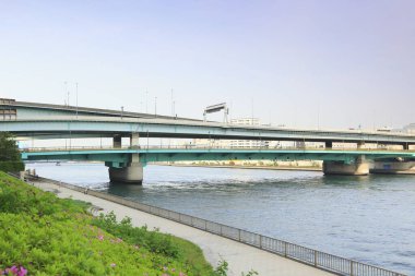 Sumidagawa-Ohashi Köprüsü, Tokyo, Japonya 'daki Sumida Nehri boyunca uzanır..