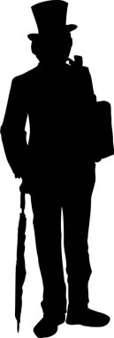 Silindir şapkalı adam, beyaz arka planda izole edilmiş basit siyah beyaz çizim.