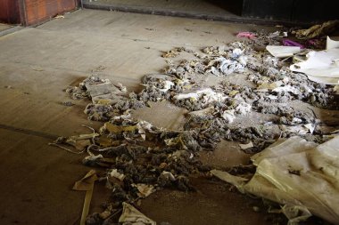 Dökülen enkaz ve atıklar ahşap zemini kaplıyor