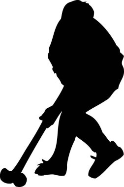 Kroket oynayan adam, beyaz arka planda izole edilmiş basit siyah beyaz çizim.