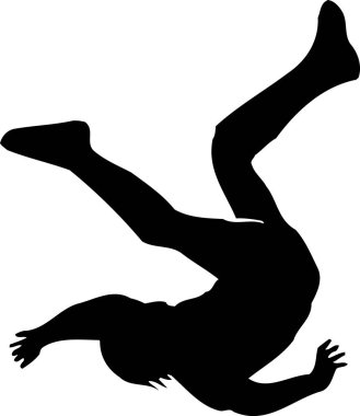 Düşen adam silueti, beyaz arkaplanda izole edilmiş basit siyah beyaz çizim