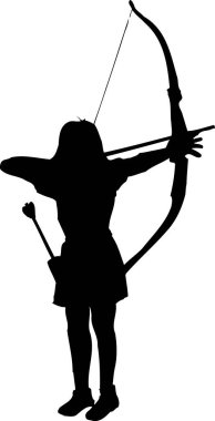 Okçu silueti, beyaz arkaplan üzerinde ok ve yay.