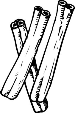 Tarçın çubukları, beyaz arkaplanda izole edilmiş basit siyah beyaz çizimler