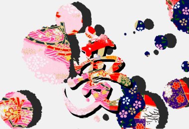 Hiyeroglifli geleneksel Japon Desenli Kumaş Paternleri