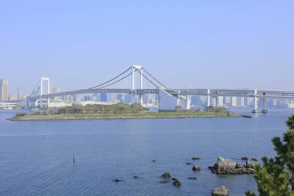Rainbow Bridge Pont Suspendu Traversant Nord Baie Tokyo Entre Jetée — Photo