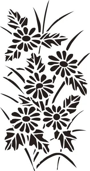 带有花卉元素的黑白日本风格插图 — 图库照片
