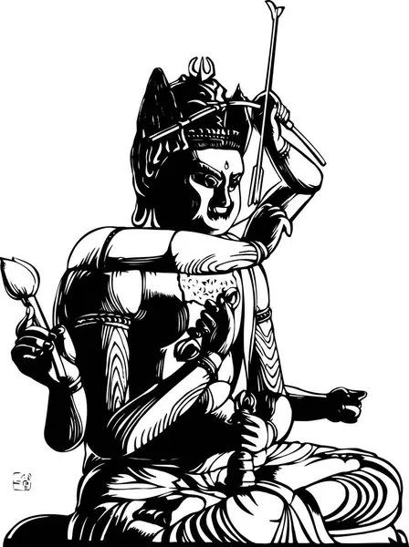 Antik Japon Kültürü Heykeli, El Çizimi İllüstrasyonu