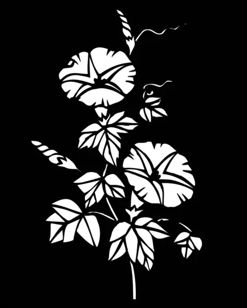 Zwart Wit Japanse Stijl Illustratie Met Bloemen Elementen — Stockfoto