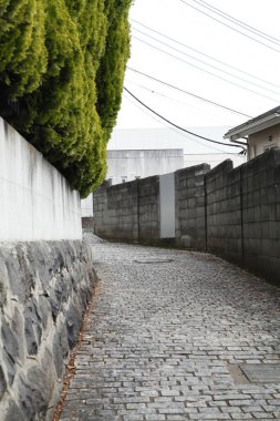 Dar kaldırım taşlı dar sokaklar taş duvarlar arasında süzülüyor.