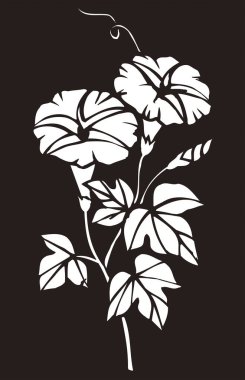 Çiçeksel elementlerle siyah beyaz Japon stili çizimler