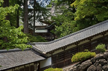 Eski bir Japon tapınağının manzaralı tasviri