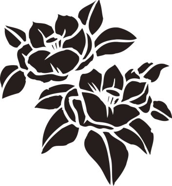 Çiçeksel elementlerle siyah beyaz Japon stili çizimler