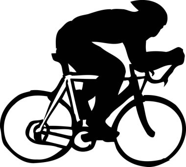 Bisiklete binen adam, beyaz arka planda izole edilmiş basit siyah beyaz çizimler.