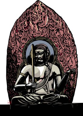 Antik Japon Kültürü Heykeli, El Çizimi İllüstrasyonu