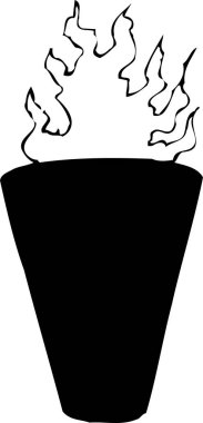 Alevli kova, beyaz arkaplanda izole edilmiş basit siyah beyaz illüstrasyon