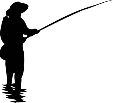 Siluet balıkçı simgesi, beyaz arkaplan üzerindeki illüstrasyon