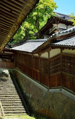 Eski bir Japon tapınağının çevresinde etkileyici bir manzara.