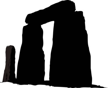 stonehenge, beyaz arkaplanda izole edilmiş basit siyah beyaz çizim