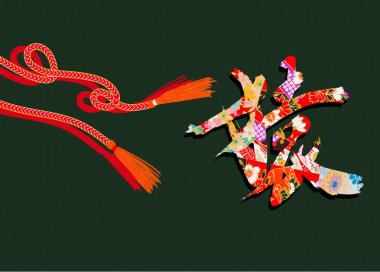 Geleneksel Japon Desenli Kumaş Yörüngesi hiyeroglifli ve kaderin kırmızı ipliği