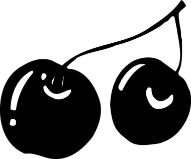 Beyaz arkaplanda izole edilmiş iki kiraz ikonu, basit siyah beyaz illüstrasyon