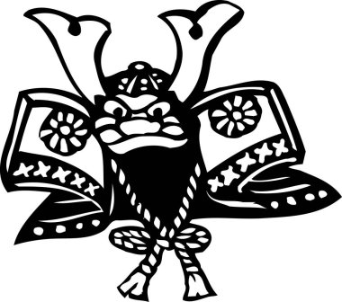 Japon savaşçı şapkası, beyaz arka planda izole edilmiş basit siyah beyaz çizim.